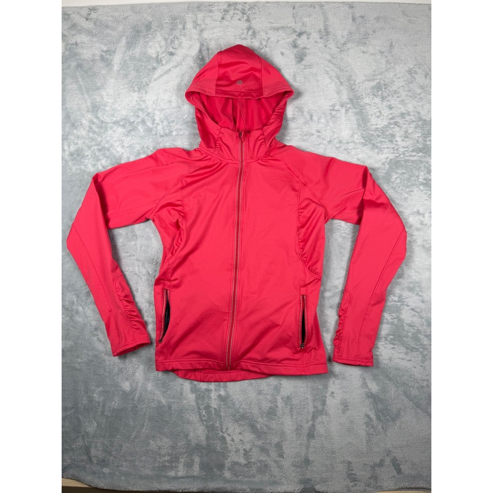 Athleta Women Pink Full Zip Hooded Running Cycling Jacket Thumbholes Size M